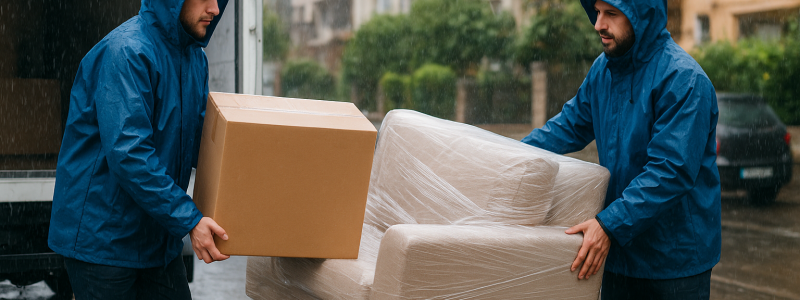 Movers Braving the Rainy Day